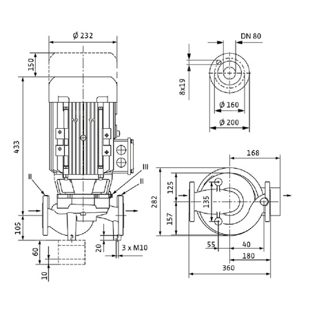 Pompa obiegowa WILO VeroLine-IPL 80/120-4/2-IE3 typu in-line z silnikiem znormalizowanym 50 Hz, moc silnika 4kW 7.75 A 2900 obr/min, wlot Kołnierz DN 80