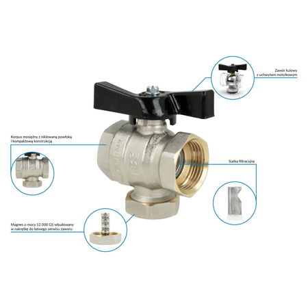 Zawór kulowy z filtrem siatkowym i magnesem BFV, GW G1''