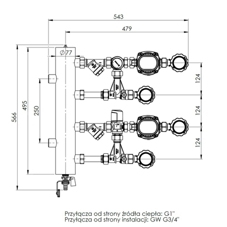 Grupa pompowa AFRISO BPS 961 AP GZ x GW 1'' x 3/4'', z zaworem mieszającym, z zaworem termostatycznym, z pompą obiegową AFRISO APH 160 15-7/130 mm