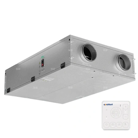 Rekuperator FLAT 200+ płaski, z panelem Wi-Fi, podwieszany lub do montażu na stropie, z by-passem, nagrzewnicą wstępną i wymiennikiem przeciwprądowym entalpicznym