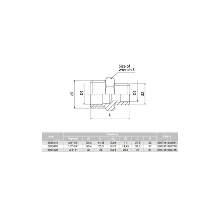 Nypel VALVEX V-Pex redukcja, mosiądz, 1'' x 3/4'' (GZ), 37 mm