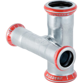 Czwórnik GEBERIT Mapress C-Stahl 90' stal, 28 mm x 15 mm x 28 mm x 15 mm DN 25 x DN 12 x DN 25 x DN 12, mz x mz x mz x mz