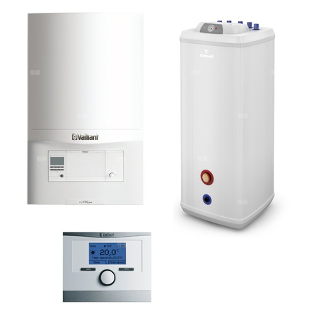 Pakiet - Kocioł gazowy jednofunkcyjny VAILLANT ecoTEC pro VC 146/5-3 kondensacyjny wiszący 5.9-15.3 kW + Czujnik c.w.u. + Regulator calorMATIC 350 + Zasobnik c.w.u Vulcan 200L stojący