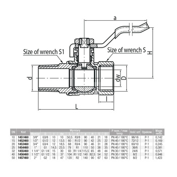 Zawór kulowy VALVEX Onyx mosiądz niklowany, PN30 1 1/2'' GZ x GW, uchwyt: dźwignia