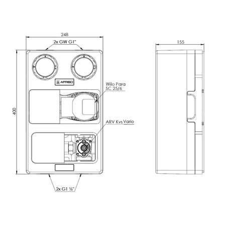 Grupa pompowa AFRISO PrimoTherm K 180-2 DN 25 WP 3-WM GZ x GW 1 1/2'' x 1'', z zaworem mieszającym, z izolacją, z pompą obiegową Wilo Para SC 25/6