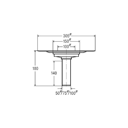Advantix-odpływ balkonowy/tarasowy korpus nr wzoru 4944.21 DN: 70 wydajność odpływu przy wysokości spiętrzenia 35 mm (wg PN-EN 1253): 3 odpływ pionowy