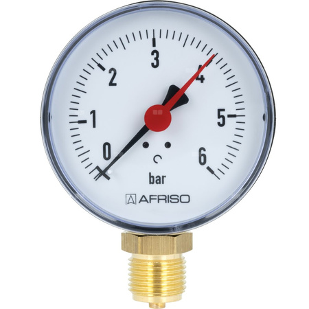 Manometr z rurką Bourdona AFRISO RF grzewczy 0/6 bar G1/2B radialne fi 80 mm, kl. 2.5%