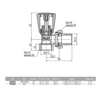 Zawór grzejnikowy VALVEX Activ Plus kątowy, połączenie 1/2'' x 1/2'' (niklowany)