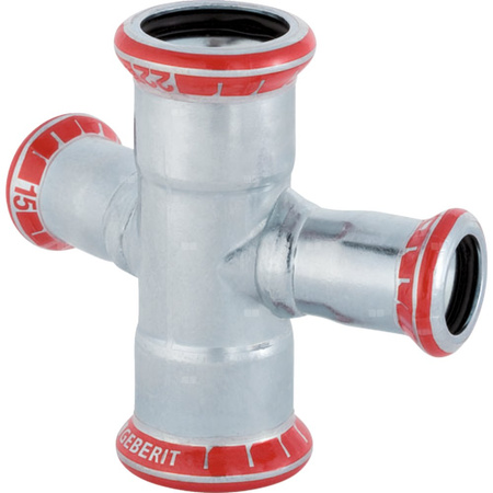 Czwórnik GEBERIT Mapress C-Stahl 30' stal, 28 mm x 15 mm x 28 mm x 15 mm DN 25 x DN 12 x DN 25 x DN 12, mz x mz x mz x mz