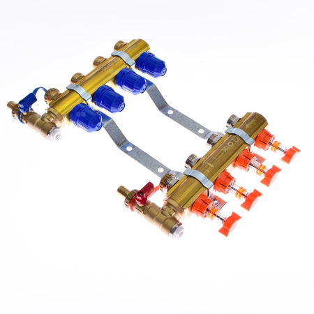 Rozdzielacz do ogrzewania podłogowego QIK Optimo BASIC III - RMSZT-2-50 15-obieg. mosiądz GW 1'' x GZ 3/4'' + przepływomierz