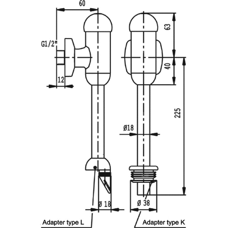 OPTIONAL Zawór spłukujący do pisuaru - zasilanie od góry, bez zaworu odcinającego