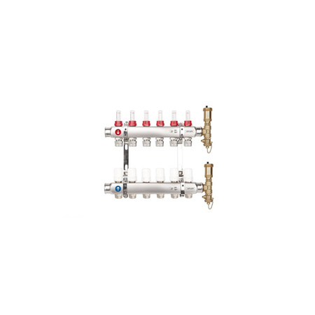 Rozdzielacz hydrauliczny VALVEX Base Inox K5 PLUS-7 stal nierdzewna, odgałęzień: 7 (3/4'') + zawory termostatyczne + przepływomierze
