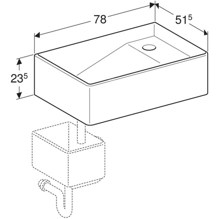 Gipsowy zlew Geberit Publica, górna część: 78x23.5x51.5cm,