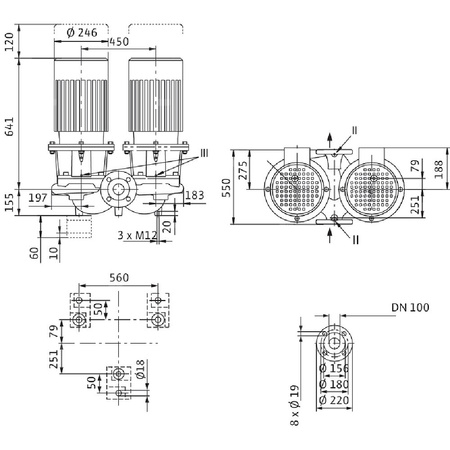 Pompa obiegowa WILO CronoTwin-DL 100/200-4/4-S1 typu in-line z silnikiem znormalizowanym 50 Hz, moc silnika 4kW 8.2 A 1450 obr/min, wlot Kołnierz DN 100