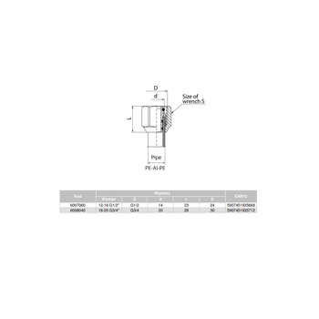 Złącze VALVEX V-Pex, mosiądz (niklowany), 1/2'' x 12-16 mm (GW x zz), 23 mm