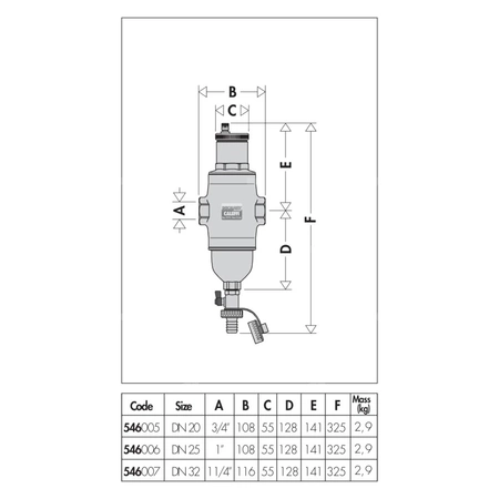 Separator CALEFFI DISCALDIRT, 10 bar / 110'C, 1'' (GW)