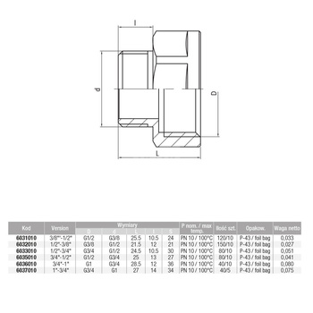 Złączka nakrętno-wkrętna redukcyjna śrutowana VALVEX Twist, 3/8'' x 1/2'' (GW x GZ)