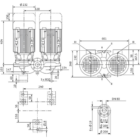 Pompa obiegowa WILO VeroTwin-DPL 80/110-4/2-IE3 typu in-line z silnikiem znormalizowanym 50 Hz, moc silnika 4kW 7.75 A 2900 obr/min, wlot Kołnierz DN 80