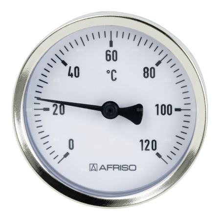Termometr bimetaliczny AFRISO BiTh fi 63 mm 0…120'C tuleja 100 mm połączenie ax