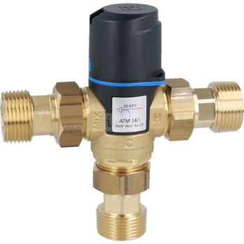 Zawór regulacyjny termostatyczny do wody ciepłej AFRISO ATM 561 ze śrubunkami mosiądz GZ 1'', DN 20, zakres temp. 20...43'C, Kvs 2.5m3/h, max. 90'C, max. 10bar