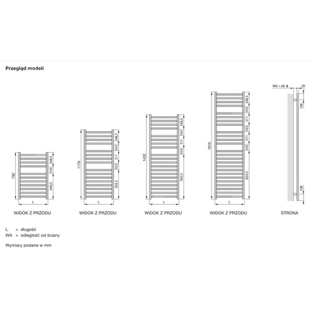 Grzejnik drabinkowy ZEHNDER Vision, wym. 1176 x 400 mm, kolor biały RAL9016, moc 451W