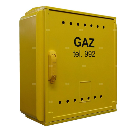 Skrzynka gazowa 600x600x250 naścienna z plecami, z laminatu + monozłącze, RAL 1021 żółta, PSG, niskie ciśnienie