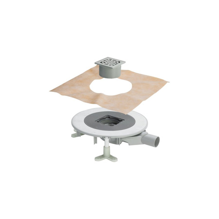 Wpust VIEGA 491420 z 1 przyłączem DN 50, odpływ pionowy, kratka 100x100mm stal