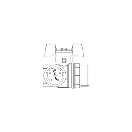 Zawór kulowy, niebieska rączka, z termometrem, 3/4GW x 1GZ, płaskouszczelniany