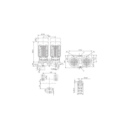 Pompa obiegowa WILO VeroTwin-DPL 80/115-2,2/2-IE3 typu in-line z silnikiem znormalizowanym 50 Hz, moc silnika 2.2kW 4.5 A 2900 obr/min, wlot Kołnierz DN 80