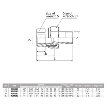 Złączka (śrubunek) prosta śrutowana (wersja długa) VALVEX Twist, 1/2'' (GZ x GW)