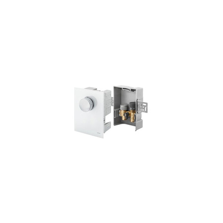 Unibox TQ-RTL, regulator temperatury pomieszczenia i ogranicznik temperatury powrotu, z termostatem Uni FHU i zaworem Q-tech, z maskownicą szklaną, białą, ze zintegrowanym pokrętłem
