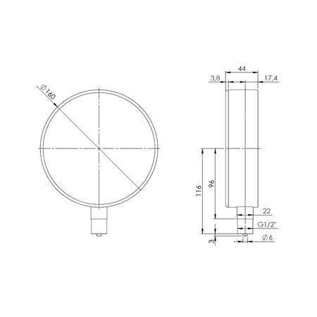 Ciśnieniomierz różnicowy AFRISO KP D401 -60/0 mbar mosiądz G1/2B radialne fi 160, kl. 1.6%
