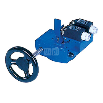 Ręczna przekładnia ślimakowa, smarowana fabrycznie - dożywotnio, napędzana kółkiem ręcznym wyposażona w dwa wyłączniki krańcowe DN 800