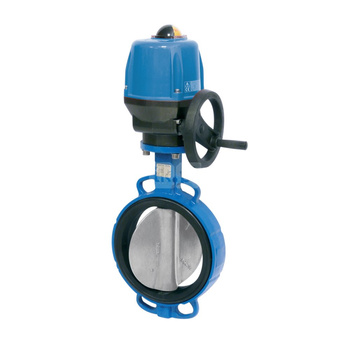 Przepustnica bezkołnierzowa SYLAX z napędem elektr. on/off SOCLA seria V 230V/50Hz, IP68, dysk: AISI316, wykładzina: EPDM, korpus: GG25 epoksyd., Pnom 1,6 MPa, tmax=120 st.C 32/40