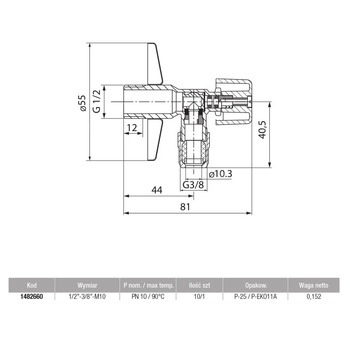 Kurek kątowy EKO PLUS z nakrętką 3/8 chrom 1/2-3/8
