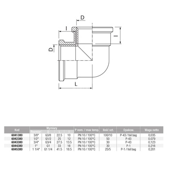 Kolano nakrętne śrutowane VALVEX Twist, 3/4 (GW)