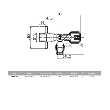 Zawór wodny VALVEX Proff GZ 1/2'' x gz z nakrętką 3/8''