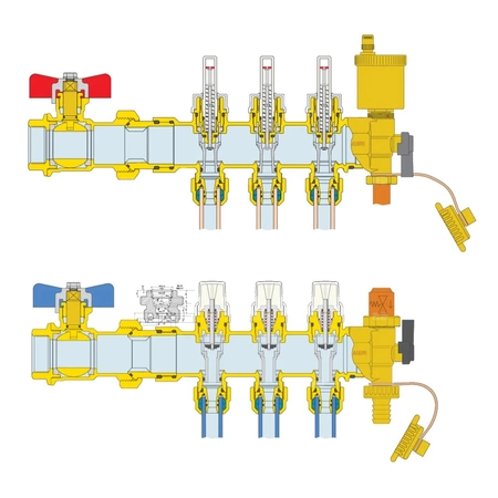 Zespół rozdzielaczy 1 1/4 "GW X 8 wyjść 3/4" GZ