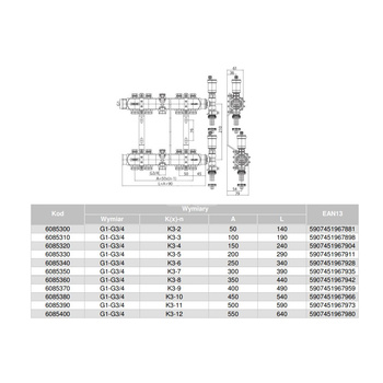 Rozdzielacz hydrauliczny VALVEX Base K4-12 stal nierdzewna, odgałęzień: 12 (3/4''), do CO + zawory termostatyczne