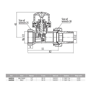 Zawór grzejnikowy VALVEX IRIS prosty, połączenie 1/2'' x 1/2'' (niklowany)