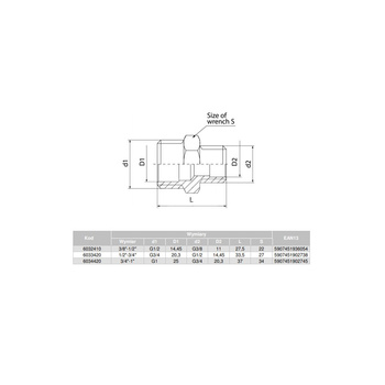 Nypel VALVEX V-Pex redukcja, mosiądz, 1/2'' x 3/8'' (GZ), 27.5 mm