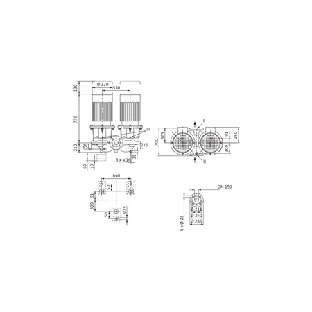 Pompa obiegowa WILO CronoTwin-DL 150/220-11/4-IE3 typu in-line z silnikiem znormalizowanym 50 Hz, moc silnika 11kW 22 A 1450 obr/min, wlot Kołnierz DN 150