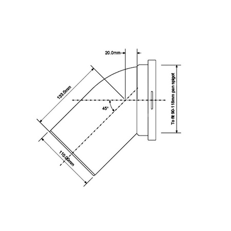 Przyłącze kanalizacyjne, krótkie L-220mm,wejście 90-110mm,wyjście 110mm, kąt 45
