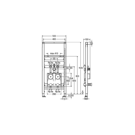 Stelaż podtynkowy do umywalki VIEGA 8537, 1120 x 500 x 130 mm, bateria: stojąca, regulacja wysokośći