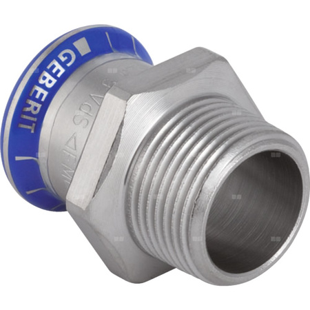 Złączka GEBERIT Mapress Edelstahl przejściowa z gwintem zewn., stal nierdzewna, 1'' x 22 mm (GZ x mufa zaprasowywana) z uszczelką