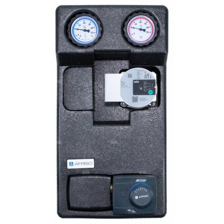 Grupa pompowa AFRISO PrimoTherm 180-2 DN 25 WP 3-WM-SM Vario GZ x GW 1 1/2'' x 1'', z zaworem mieszającym, z izolacją, z pompą obiegową Wilo Para SC 25/6, z siłownikiem arm 343 proclick