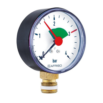 Manometr z rurką Bourdona AFRISO HZ grzewczy 0/4 bar G3/8B radialne fi 63 mm, kl. 2.5%