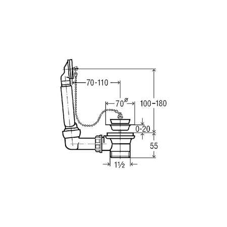 Komplet odpływowo-przelewowy przeznaczenie: zlewozmywak, tworzywo sztuczne, nr wzoru 7462.71 G: 1½ fi: 70 wysokość zabudowy dolnej części zaworu: 55