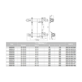 Rozdzielacz hydrauliczny VALVEX Base K1-10 stal nierdzewna, odgałęzień: 10 (1/2''), do CO