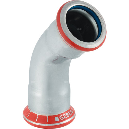 Kolano 45' GEBERIT Mapress C-Stahl FKM, stal (ocynk galwaniczny/elektrolityczny) (ocynk), 35 mm, DN 32 x 35 mm x DN 32 (mufa zaprasowywana x mufa zaprasowywana), (głębokość: 17 mm) z uszczelką